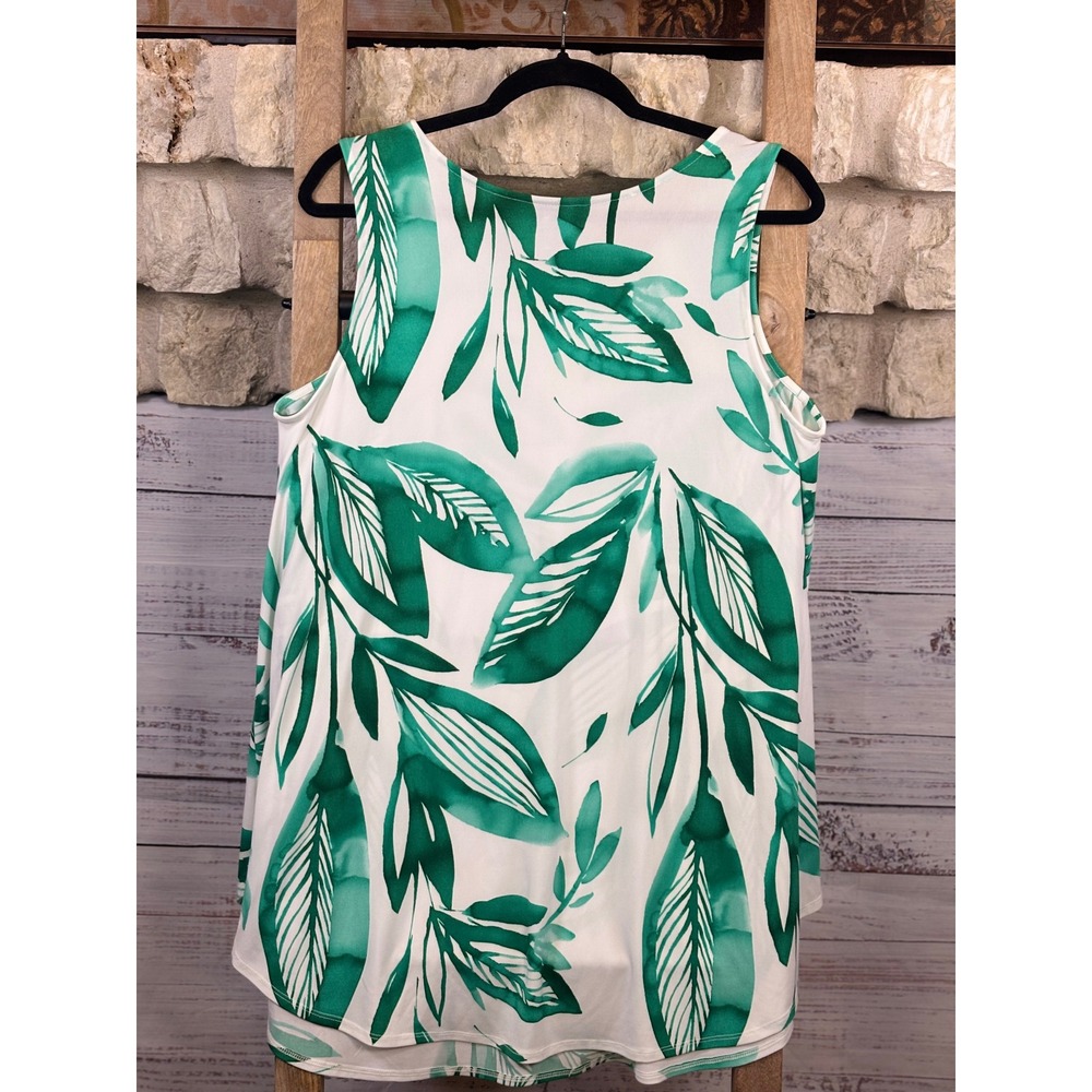 Alfani Woman Green Tropical Leaf Print Sleeveless Tank Top Plus Size 1X - Picture 3 of 7